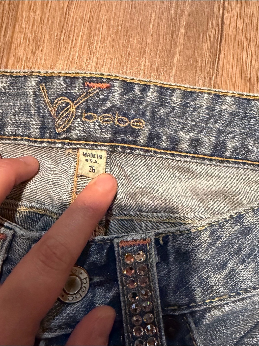 Vintage Y2K Bebe Rhinestone Denim Jeans Blue Silver Low Rise Bootcut Boot cut - Picture 8 of 12